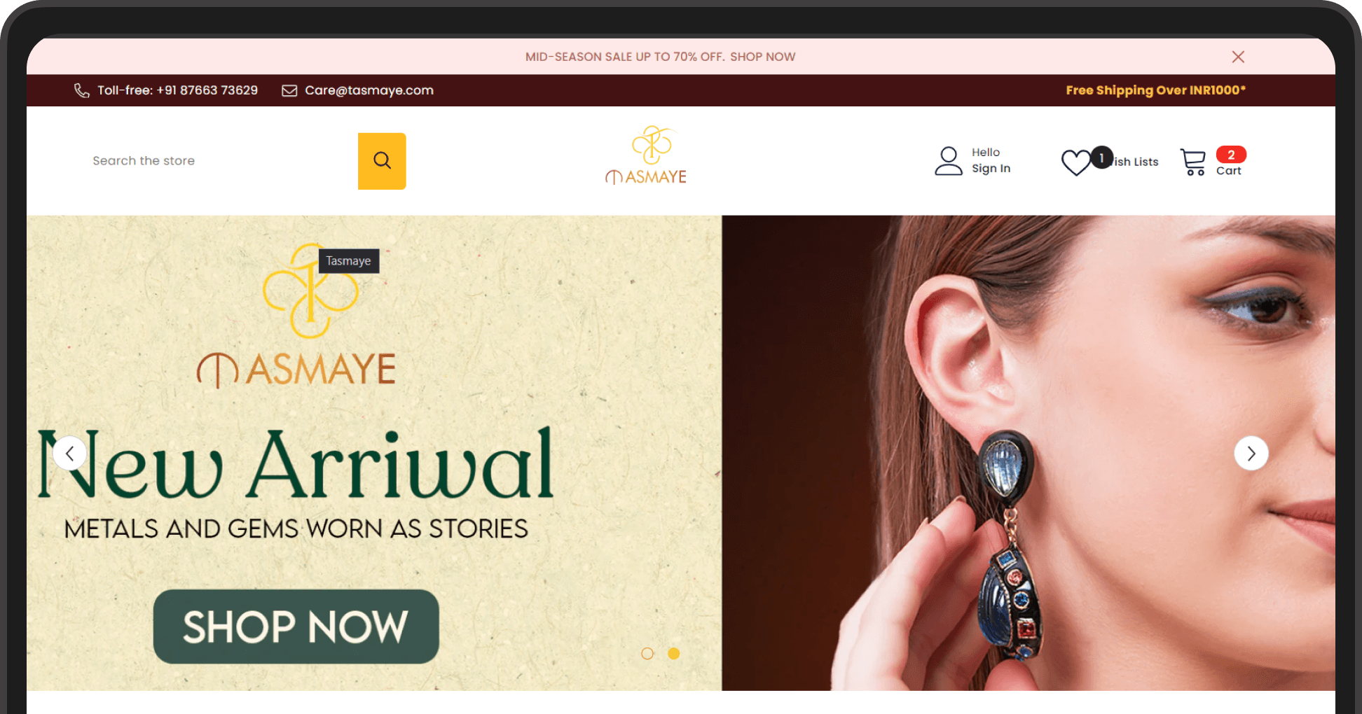 Tasmaye shopify Website